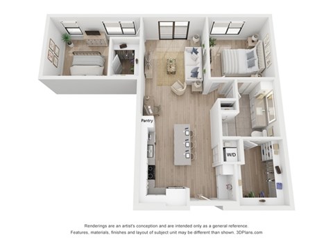 Floor plan for 1 bed, 1 bath, 1007 sqft